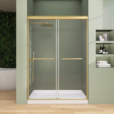 48 po X P 75 po H Porte de douche coulissante en verre semi-sans cadre avec porte Verre transparent