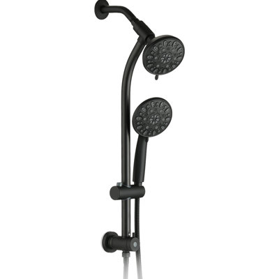 2 Shower Heads And Stainless Steel Slide Bar - Matte Black Finish With 7 Rainfall