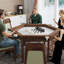 Table de salle à manger hexagonale pour 6 avec plateau de jeu amovible, pieds en bois massif et porte-gobelets rotatifs - brun rustique
