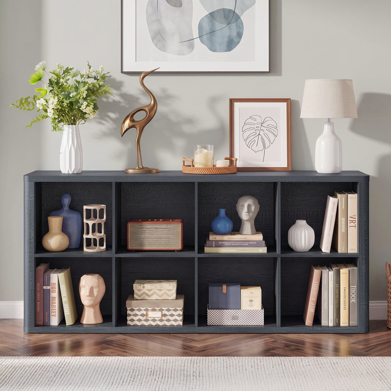 Bibliothèque moderne de 66 cm de hauteur avec 8 cubes, noire, H 26 po, Noir