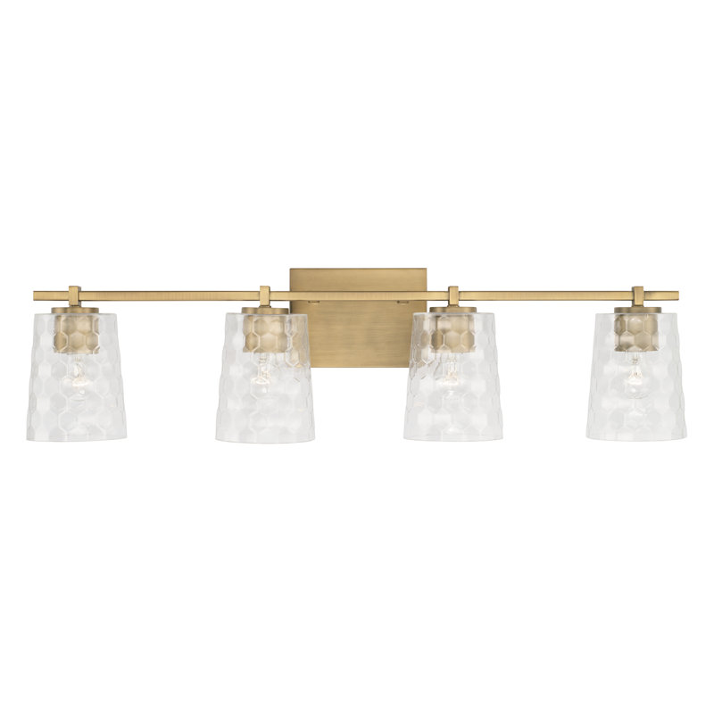 Aged Brass and Clear Glass 4-Light Vanity Fixture