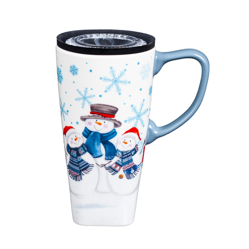 Tasse de voyage en céramique 17 oz Snowman Family