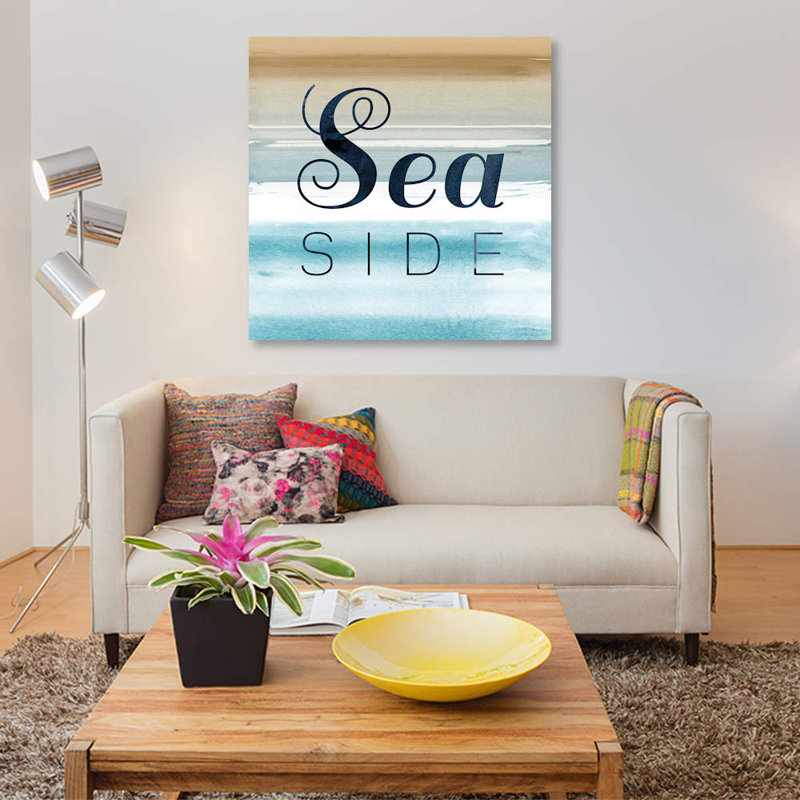 «Seaside», art textuel sur toile, H 37 po x l 37 po x P 1,5 po, Pas de tapis, Papier beaux-arts encadré noir