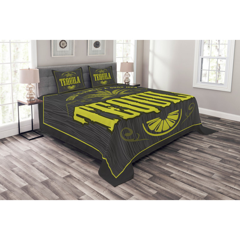 Aces Black/Yellow Microfibre Bedspread Set, 220 x 264 cm