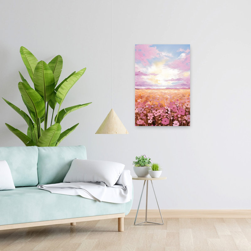 Art du coucher de soleil abstrait rose, H 24 po x l 16 po