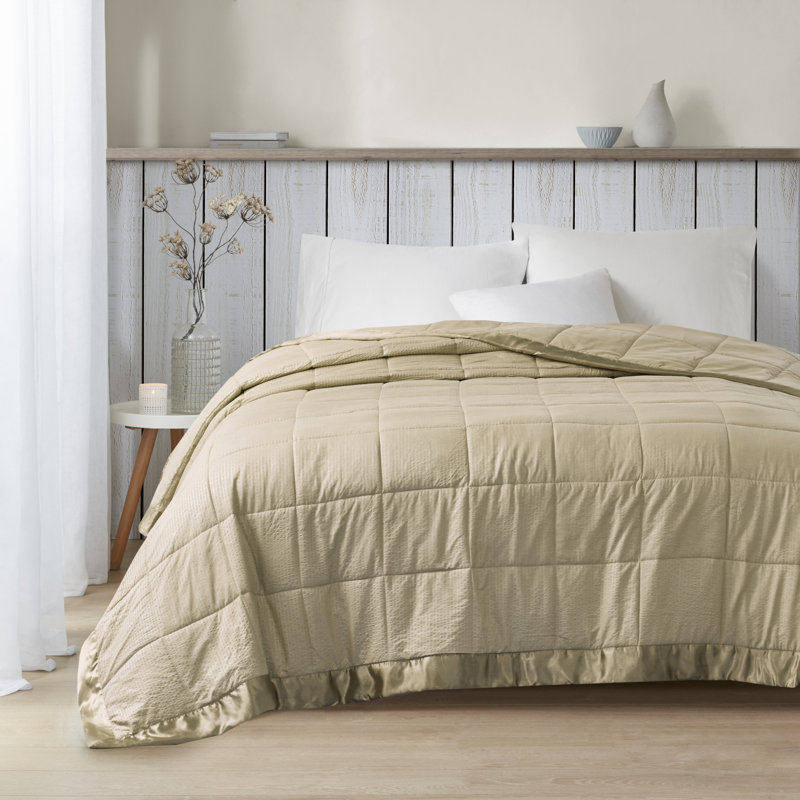 Taupe Twin Oversized Down Alternative Blanket with Satin Trim