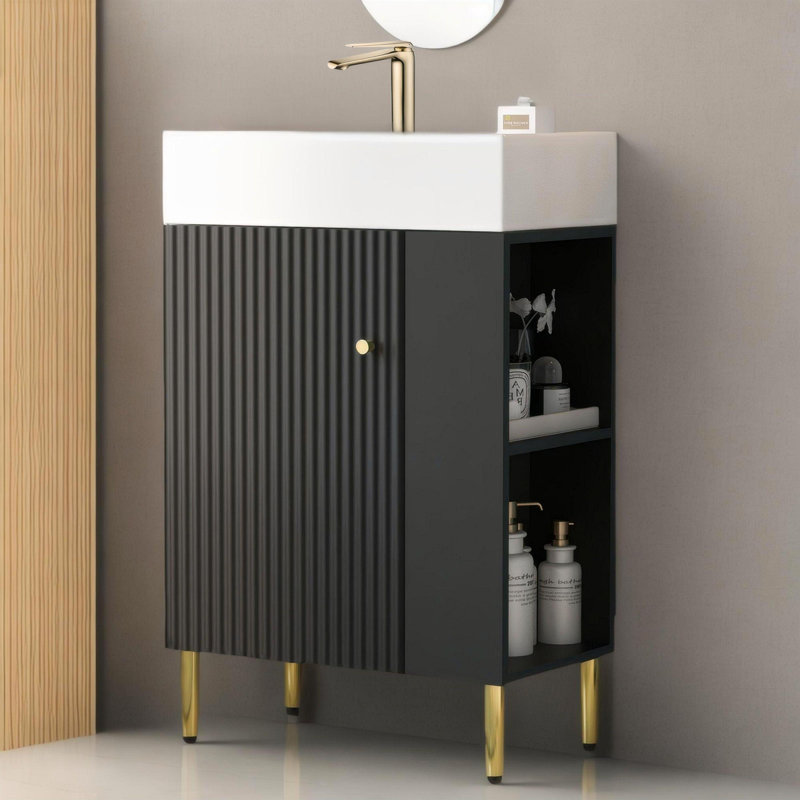 Meuble-lavabo 21,6 po avec comptoir en céramique, Noir