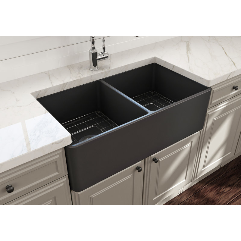 33'' L Farmhouse Double Basin Kitchen Sink, Sapphire Blue