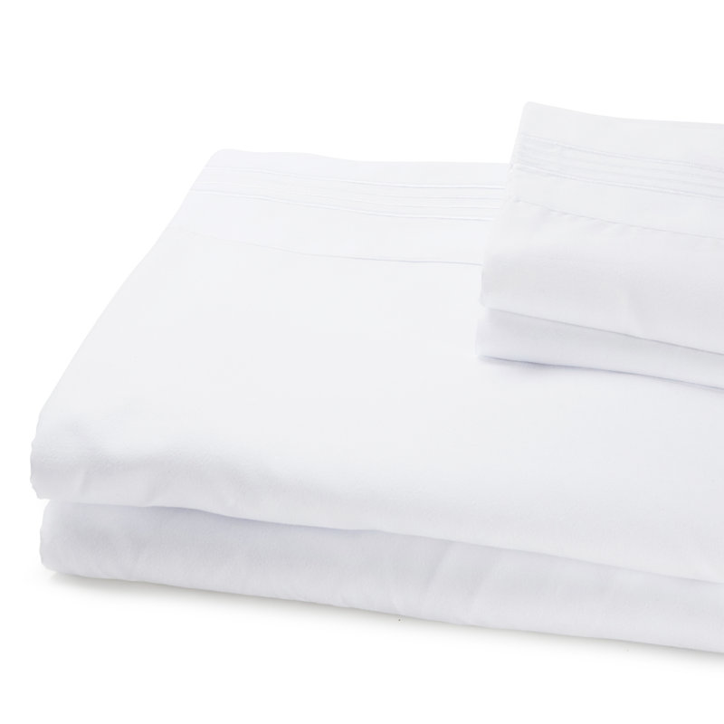 Microfiber Polyester Sheet Set, Queen Sheet Set + Fitted Sheet + 2 Pillowcases, White