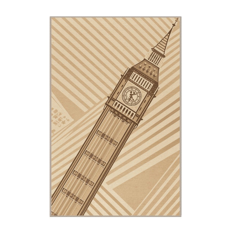Machine Washable Orsolya London Big Ben Classic Striped Rug in Brown – Beige Binding, 8x12
