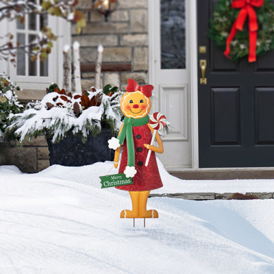36"H Metal Christmas Gingerbread Man Yard Stake(KD)
