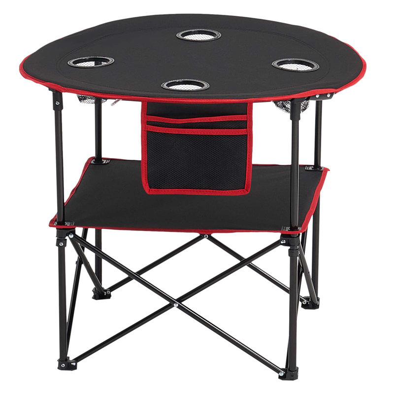 Folding Portable Camping Table Oxford Outdoor Picnic Roundtable 4 Cup Holders