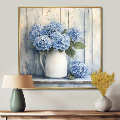 Minimalisme, hortensias dans un pot à lait II - hydrangées, art mural