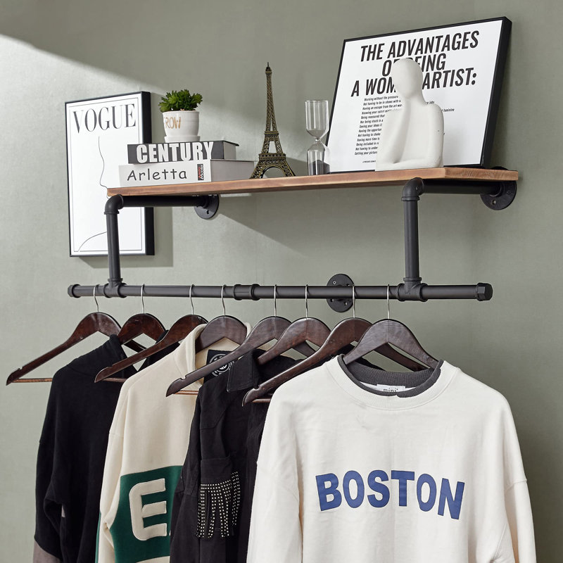 Industrial Pipe Clothing Rack With Top Shelf