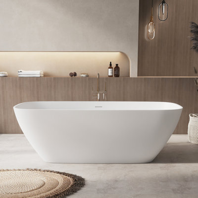 Fslefay 67'' Freestanding Bathtub Solid Surface Deep Soaking Tubs