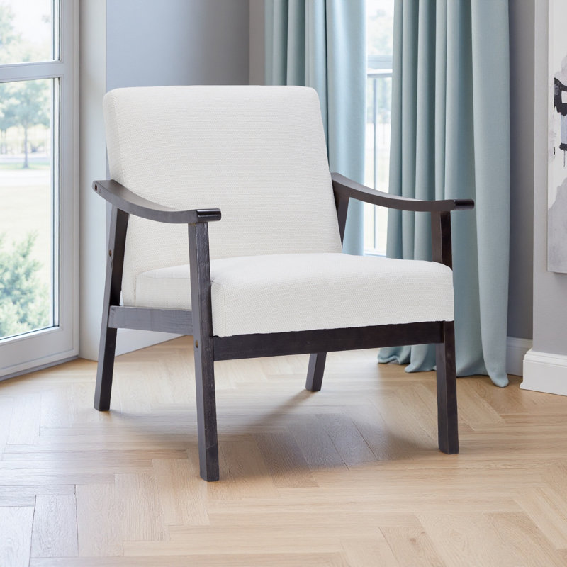 Fauteuil rembourré d'inspiration médiévale avec dossier haut, pieds en bois massif, Blanc ancien