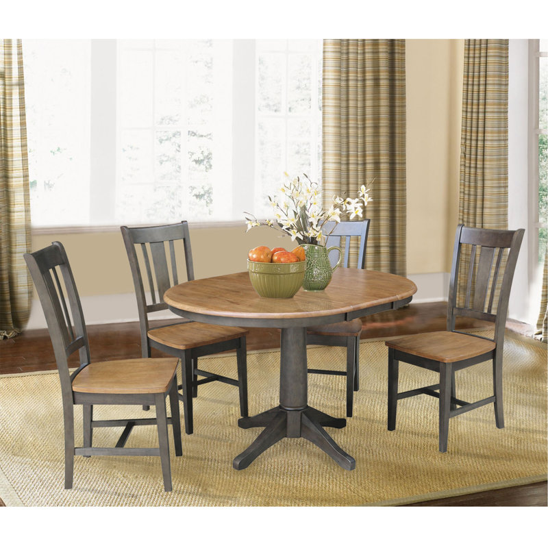 Ensemble de salle à manger en bois massif Aurich, 5 pièces : 1 table, 4 chaises, Hickory / charbon délavé