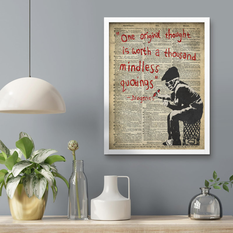 «Banksy One Original Thought» sur, Blanc, H 16 po x l 12 po