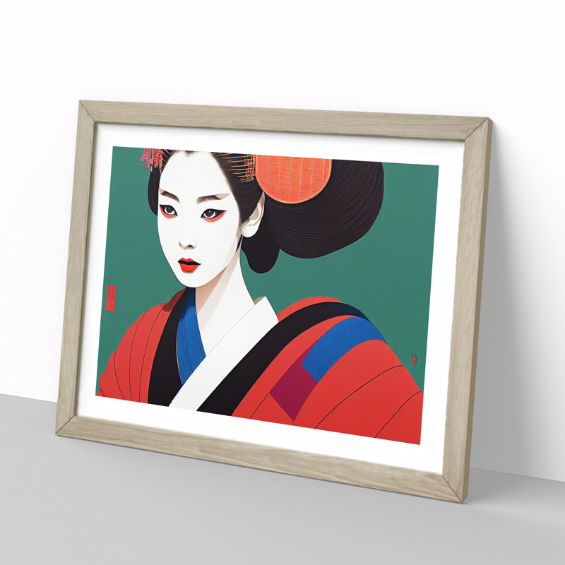 Thrilling Geisha 1 Piece Single Picture Frame Wall Art, 34cm H x 46cm W x 2cm D, Oak Framed