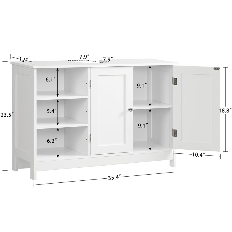 Pedestal Sink Storage Cabinet With 2 Doors And 3 Open Shelves, Under Sink Cabinet, Bathroom Sink Cabinet With U-shape, White