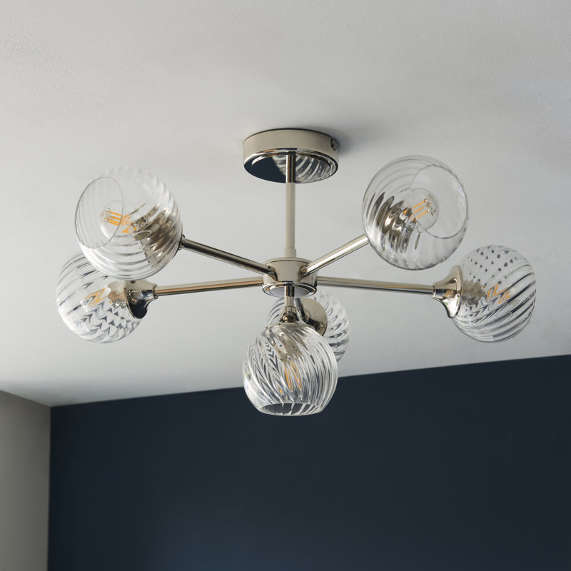 Londino Semi Flush Mount, Bright Nickel Plate/Clear