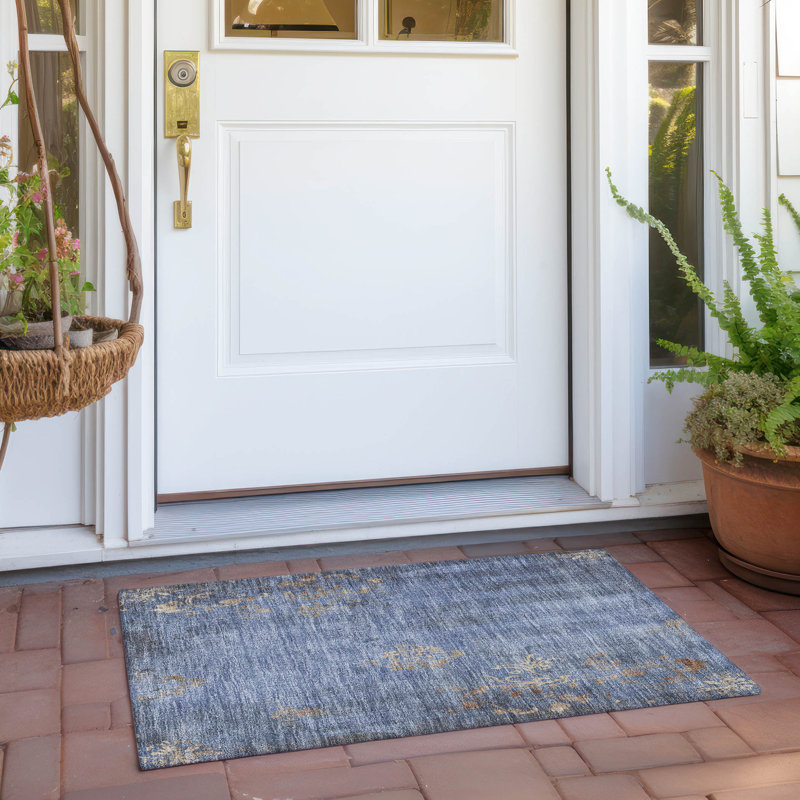 Machine Washable Indoor/Outdoor Xhevrie Denim Rug, Rectangle 1'8" x 2'6"