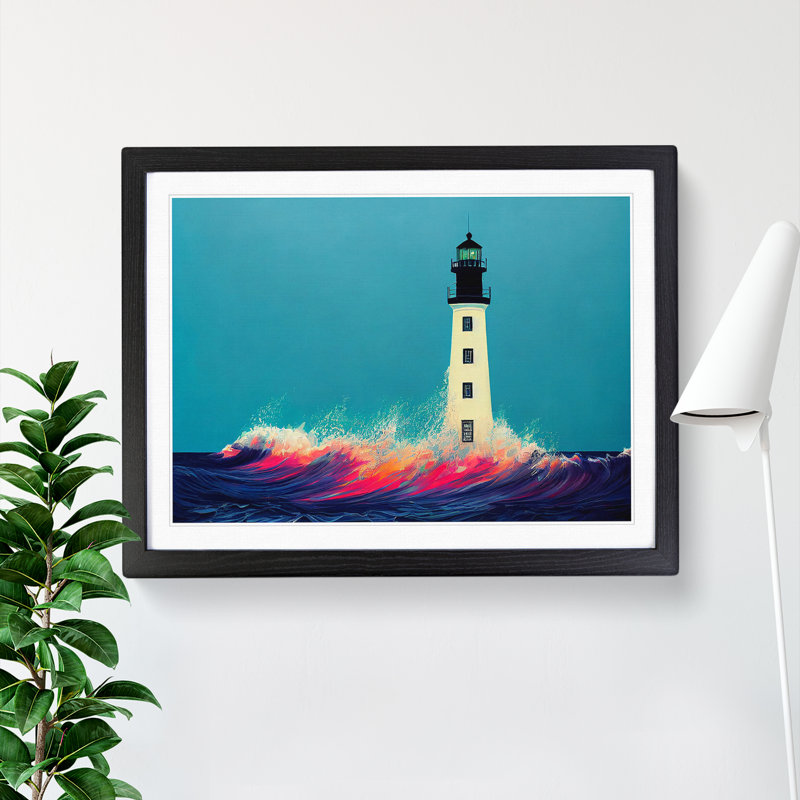 Delicious Lighthouse - Single Picture Frame Painting, 34cm H x 46cm W x 2cm D, Black