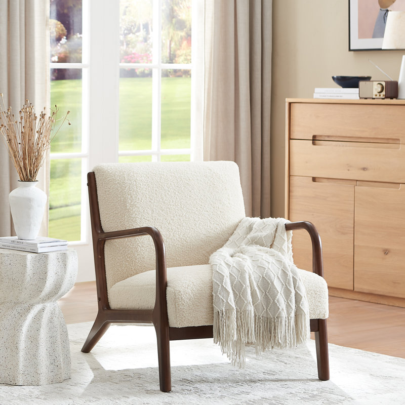 Mid-Century Modern Accent Chair, Solid Wood Frame Lounge Single Chair For Living Room, Bedroom, Office, Designer Style,Linen Fabric