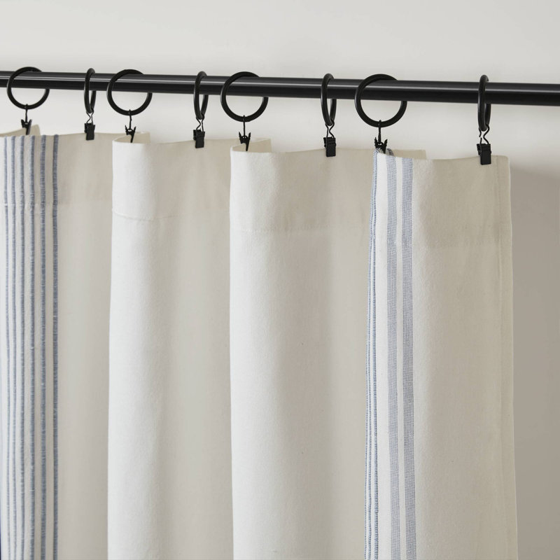 Rideaux et voilages en coton, 2 panneaux avec anneaux noirs, style ferme moderne