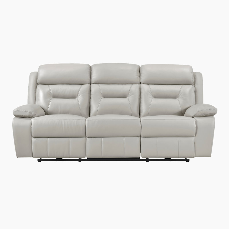 Canapé inclinable électrique en cuir fleur de 87 po Hornbeck, Cuir synthétique argent, Courant