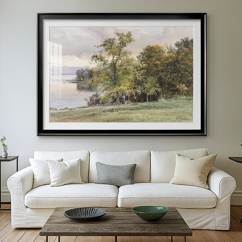 Paysage de lac - Edward Theodore Compton - reproduction encadrée avec passe-partout et verre - 1890, 26,5 x 36,5, Black