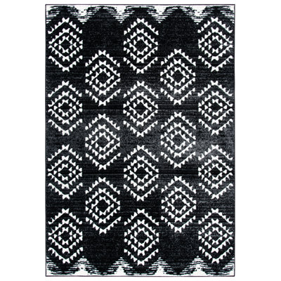 Tapis tissé géométrique noir / ivoire Gonsales
