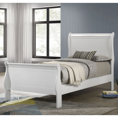 Wooden Sleigh Panel Bed In White