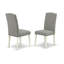 L'ensemble de salle à manger 3 pièces comprend 1 table de salle à manger à piédestal et 2 chaises de salle à manger en lin Shitake foncé à haut dossier avec têtes de clous - finition lin blanc-1628947764-1628947763