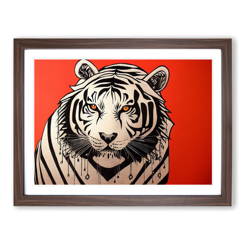 Modern Art Tiger Abstract - Framed Print, 46cm H x 64cm W x 2cm D, Brown Framed