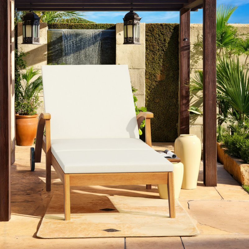 Ensemble de chaise longue d'extérieur en bois d'acacia rustique avec dossier réglable et table pliante