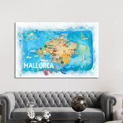 Mallorca Spain Illustrated Map With Landmarks And Highlights by Markus & Martina Bleichner - Painting on Canvas