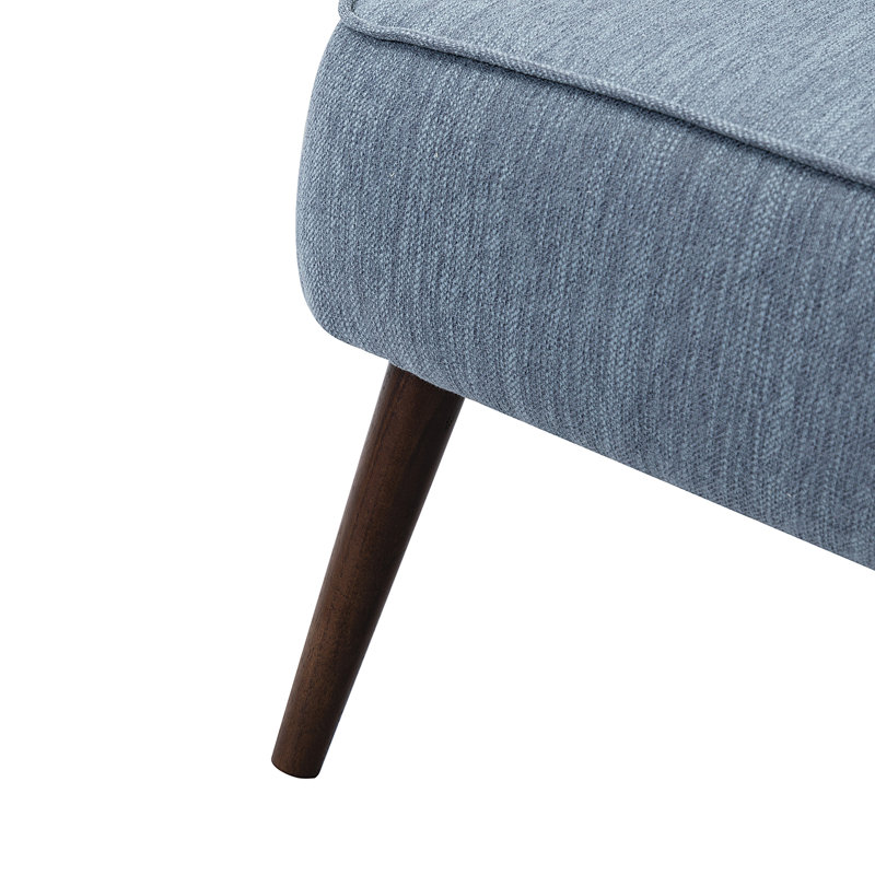 Chaise d'appoint moderne en polyester capitonné avec pieds en bois massif de l 25,8 po Afzal, Bleu