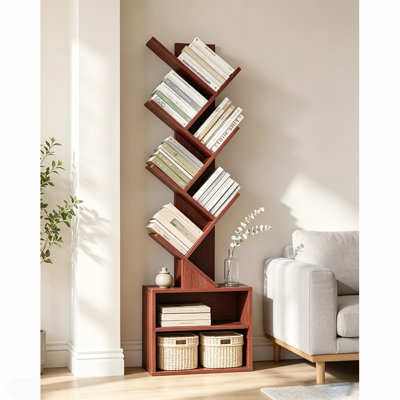 Bibliothèque sur pied à 6 niveaux en forme d'arbre, grande armoire de rangement étroite, organisateur de présentation en coin autoportant pour la chambre à coucher, le salon et le bureau personnel