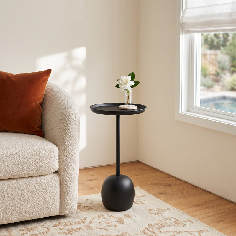Rhapsody Modern Metal 25"H Drink Table in Black Finish with Round Top Accent Table