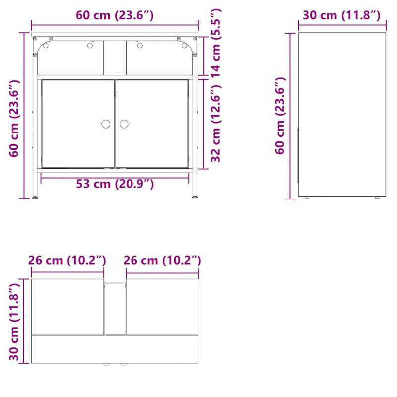 60cm Single Bathroom Vanity Base Only, Old Wood