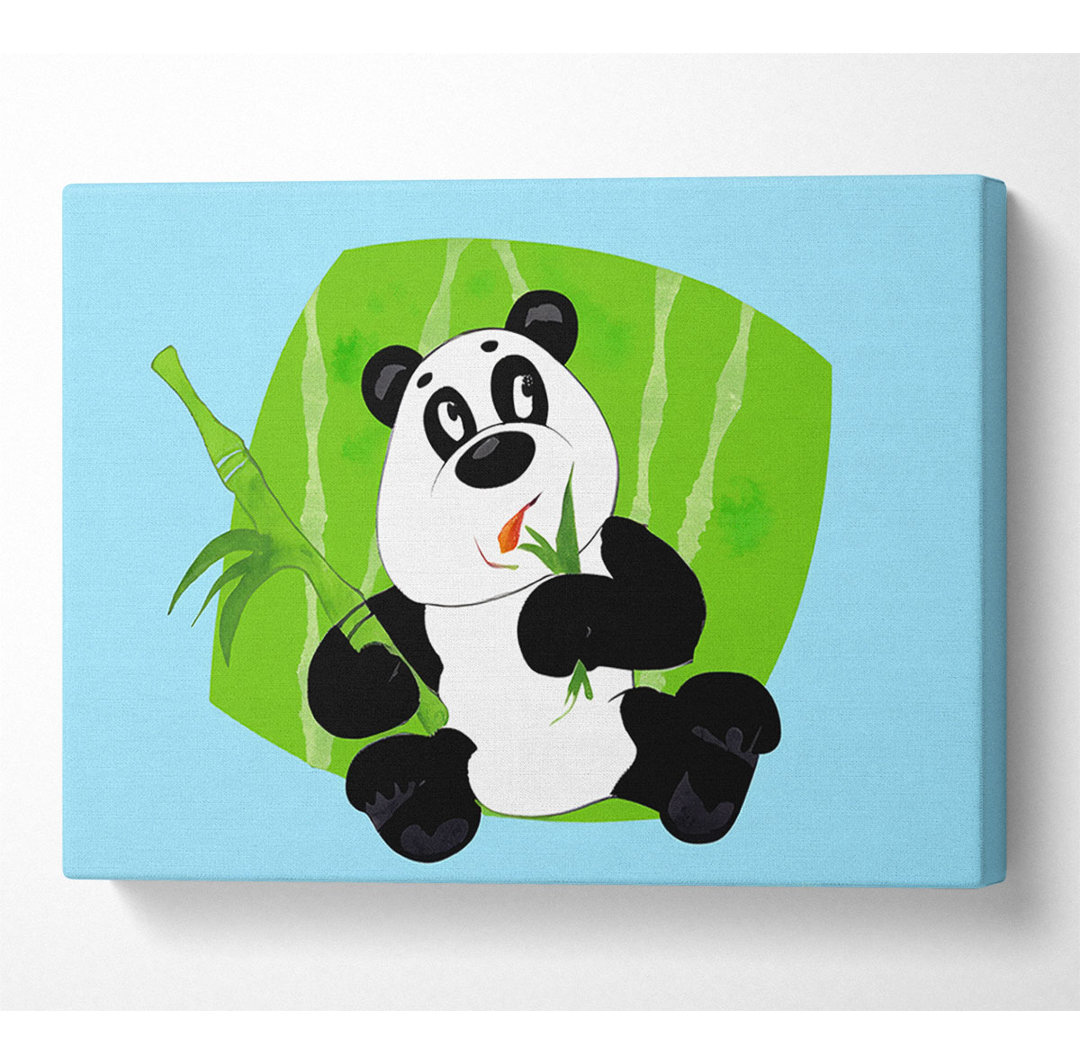 Panda frisst Bambus Baby Blau - Leinwanddrucke auf Leinwand