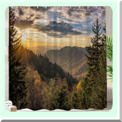 Autumn Sunrise Mountain View Shower Curtain - Colorful, Waterproof, Machine Washable, 72x72 inches