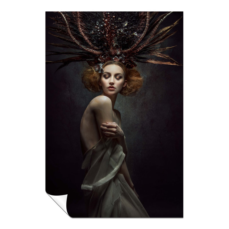 Woman Golden Hair With Feather Headdress - No Frame Print, 61cm H x 41cm W x 0.5cm D