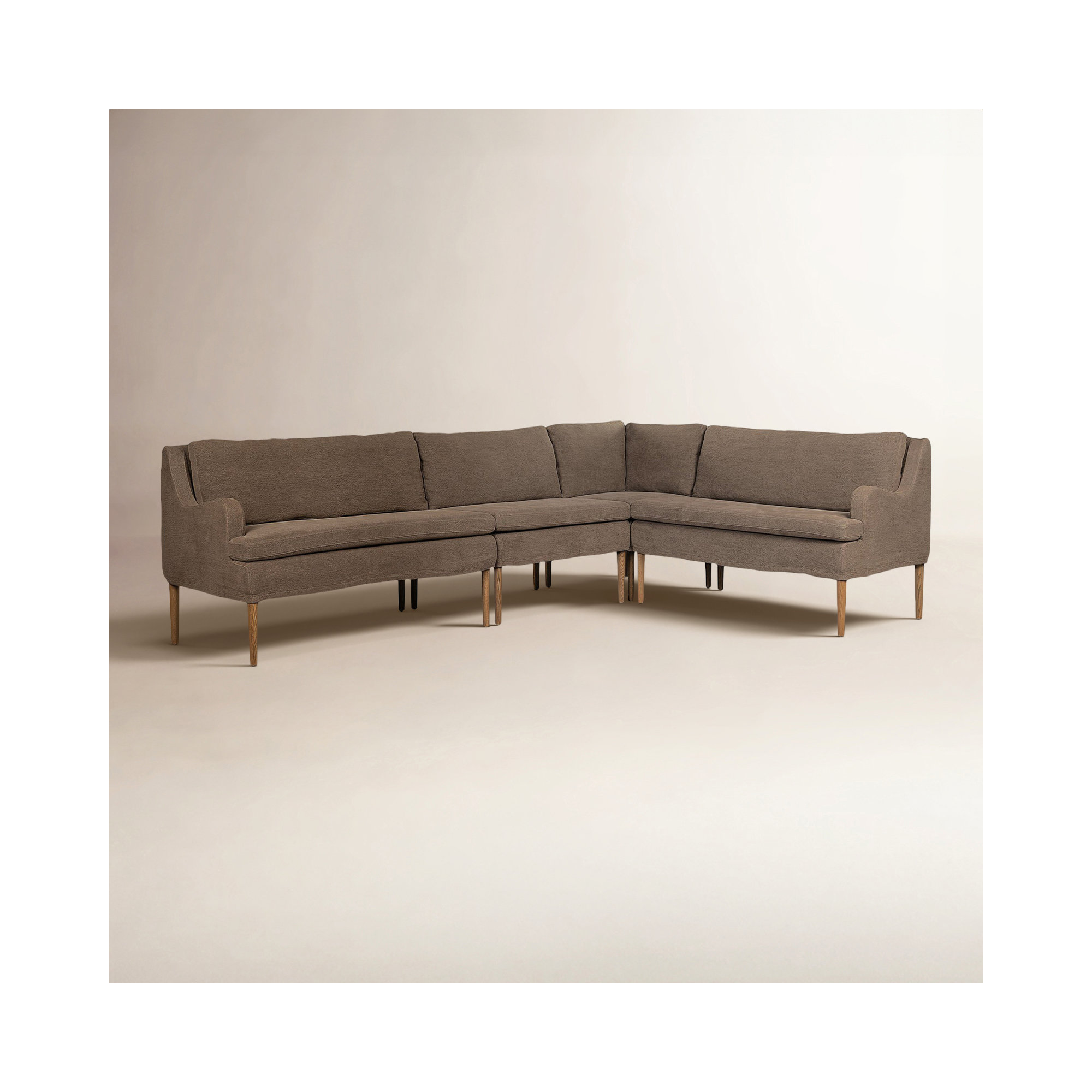 Aurelia Dining Banquette, 34.5" H x 99" W x 76" D, Broadway Coffee Linen, Right Hand Facing