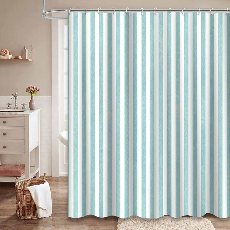 Rideau de douche aquarelle à rayures géométriques et rayures bleues avec 12 crochets, L 72 po x l 84 po