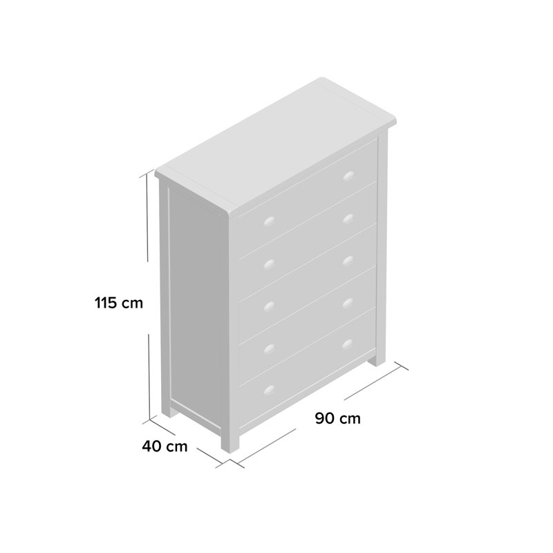 Andromeda 90cm W 5 - Drawer Chest of Drawers, Brass