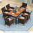 Red Barrel Studio® 7 Pieces Outdoor Wicker Dining Set With Acacia Wood Table And 6 Stackable Chairs-124291706