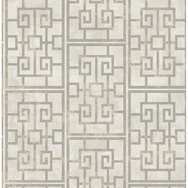 Rouleau de papier peint métallisé 33 pi x 20,5 po Maes Dynasty Lattice, Gris-beige / Blanc cassé