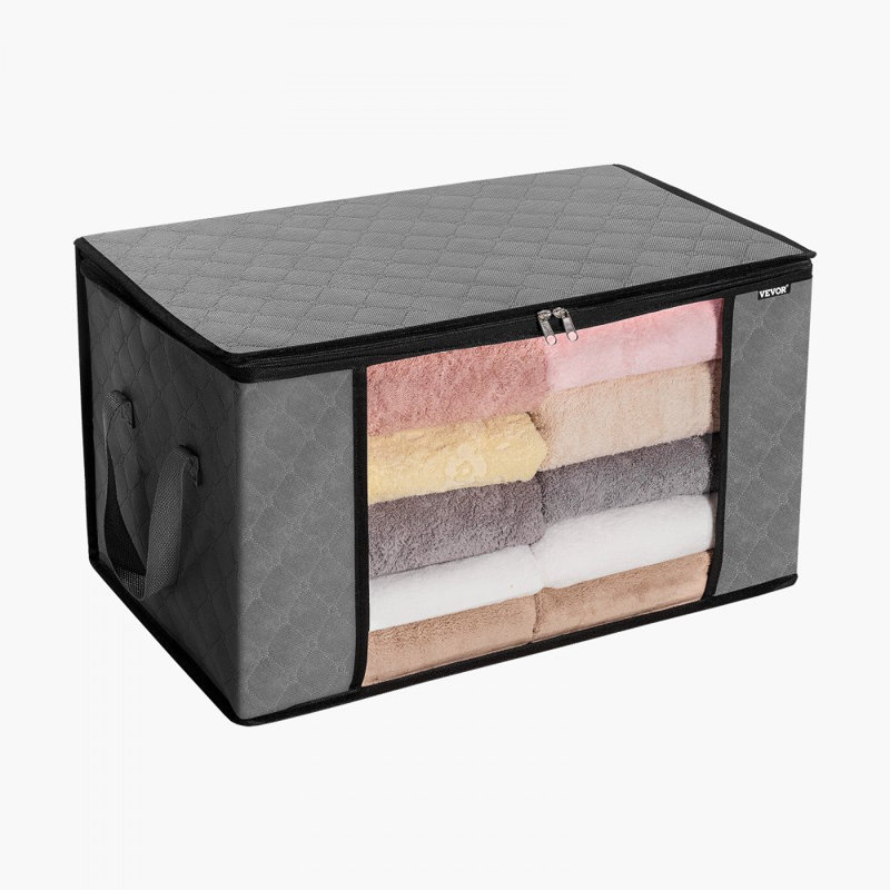 Grands sacs de rangement de 60 L, bac de rangement pour vêtements, contenants de rangement de placard pliables avec poignée, sac de rangement en tissu tissé Nov pour vêtements, couverture, édredon, drap de lit, oreiller (gris)